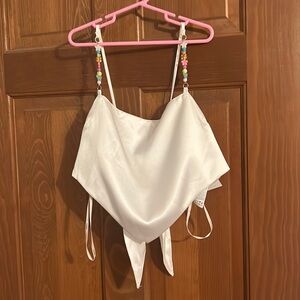 NWT Silk Tie Bandana Top with Beaded Straps